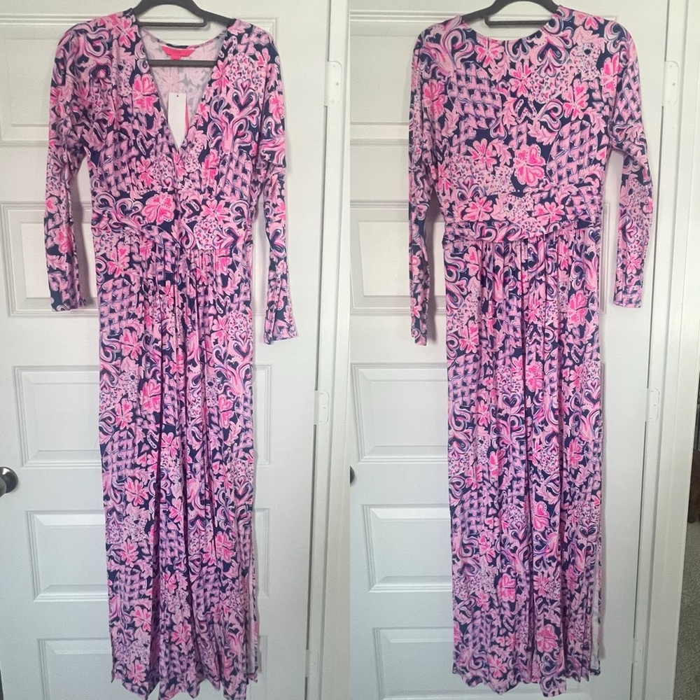 Lilly Pulitzer Nichola Maxi Dress Indigo Love You Bunches Long Sleeve